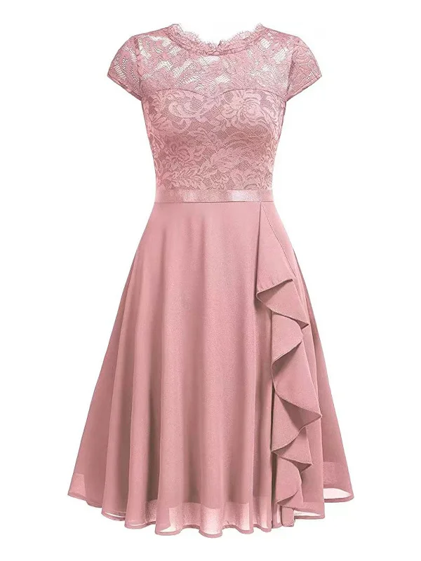 1940s Ruffles Lace Floral Solid Dress Tunics Sophisticated sleek