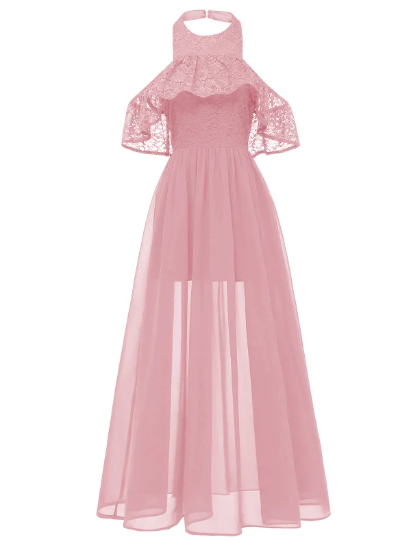 1940s Solid Lace Cold-Shoulder Long Dress Tunics New arrival