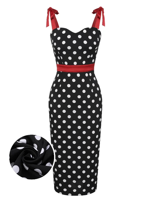 Black 1960s Polka Dot Bow Pencil Dress Tunics Timeless classic