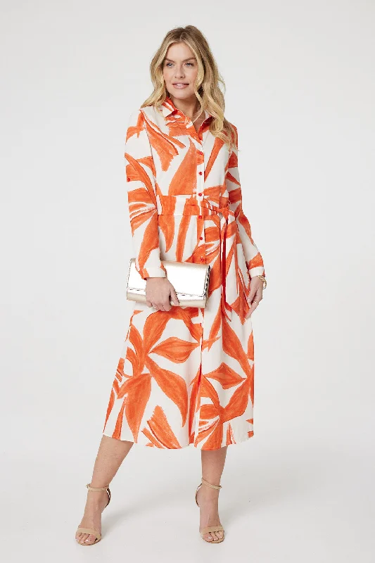 Printed Long Sleeve Midi Shirt Dress Tunics Trendy modern