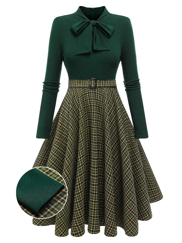 Dark Green 1950s Plaid Knitting Dress Tunics Fashionable trendy