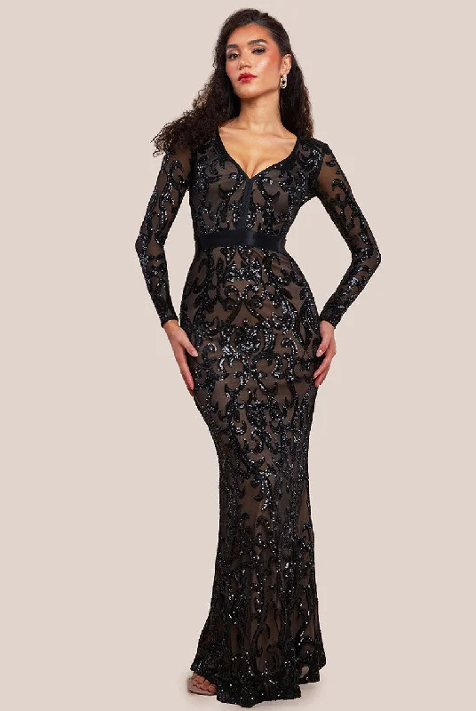 Goddiva Embroidered Sequin & Mesh Maxi Dress - Black Tunics Versatile functional