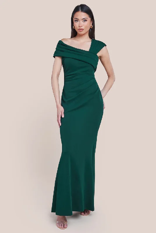 Goddiva One Shoulder Evening Maxi Dress - Emerald Green Tunics Practical easy-care