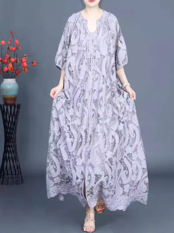 Women's Every Occasion Wear Embroidery Flowers A-Line Dress Tunics Luxurious high-end