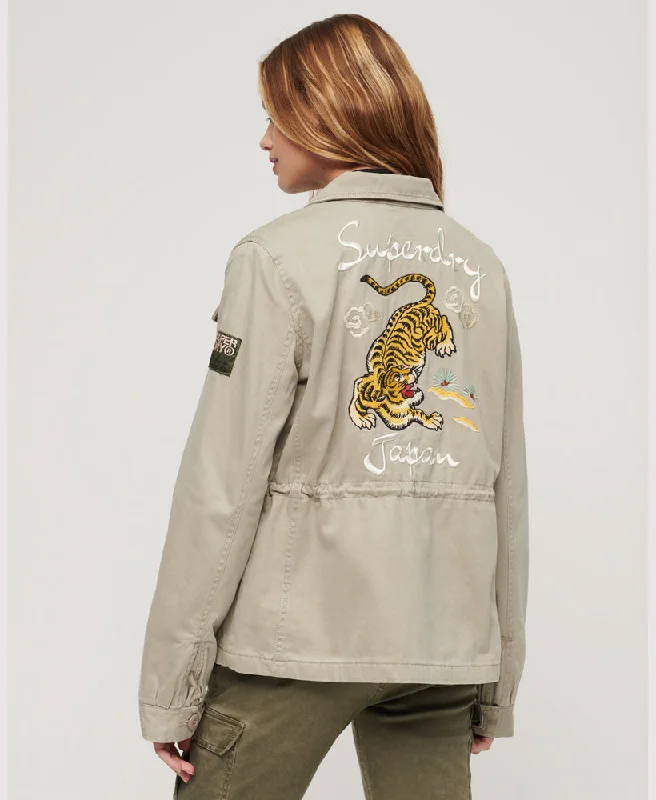 Military M65 Jacket | Vintage Khaki Print Jacquard Patchwork