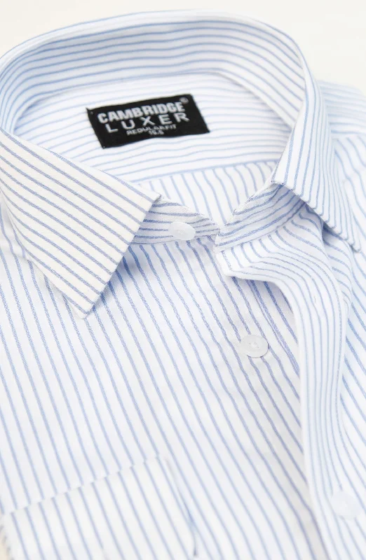 Sky Blue/White Luxer Formal Shirt Lightweight Linen Blouse