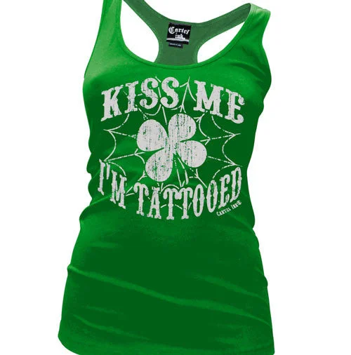 Kiss Me I'm Tattooed Women's Racer Back Tank Top lemon yellow tank