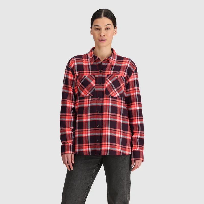 Women's Feedback Flannel Twill Shirt - Sunrise Plaid Flowy Bohemian Blouse