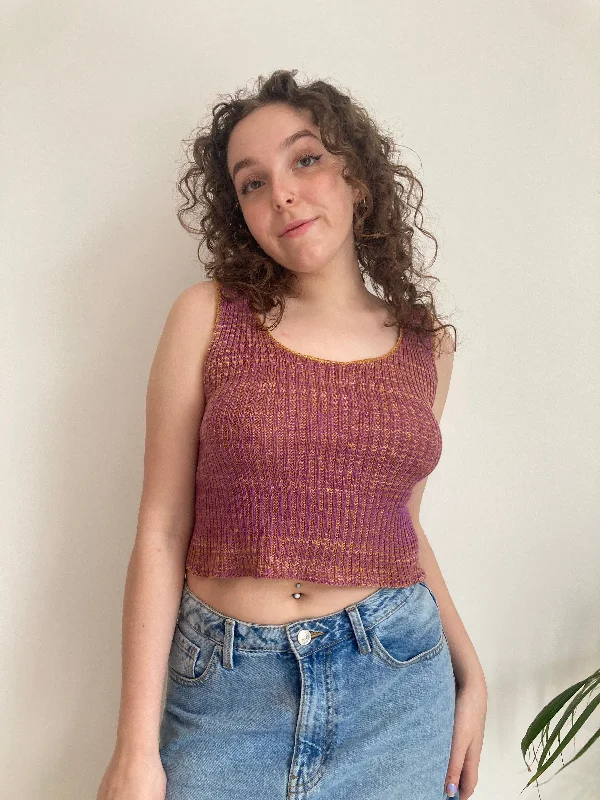 Pink Knit Tank Top (M) Feminine Puff Blouse