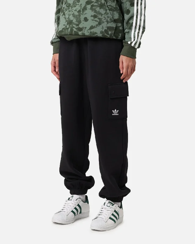 Adidas Women's Fleece Cargo Jogger Pants Black Soft Modal Overalls