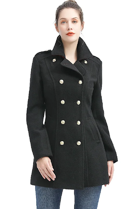 BGSD Women Victoria Wool Fitted Military Melton Coat Embroidered Boho Shorts