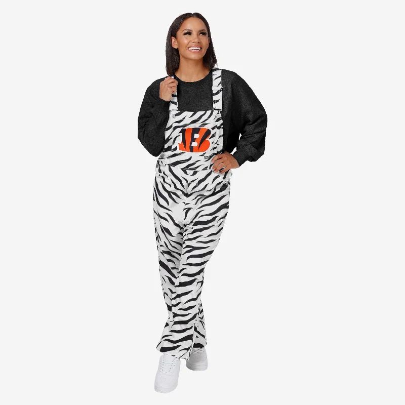 Cincinnati Bengals Womens White Tiger Stripe Thematic Bib Overalls Lightweight Summer Overalls