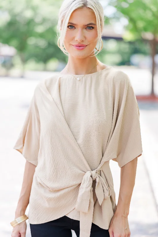 Happy Thoughts Taupe Brown Tied Blouse Relaxed Corduroy Romper