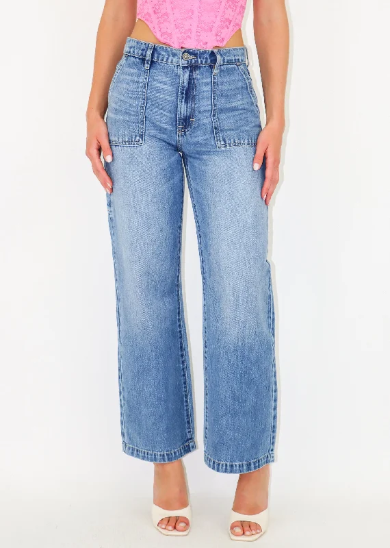 Hot In Here Cargo Jeans ★ Medium Wash Cozy Sherpa Overalls