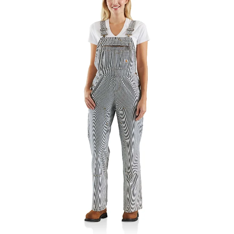 Relaxed Fit Denim Railroad Stripe Bib Overall Utility Zip-Front Overalls