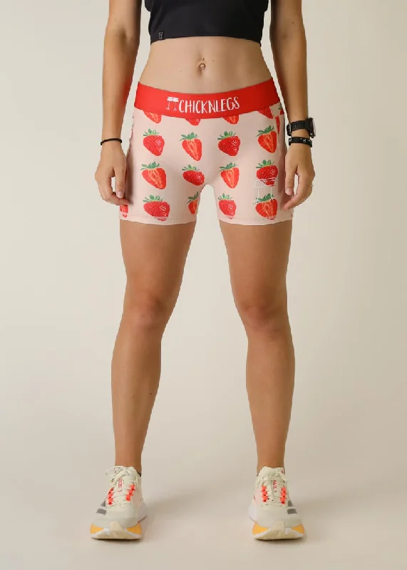 Women's Strawberry Szn 3" Compression Shorts Cute Ruffle Shorts