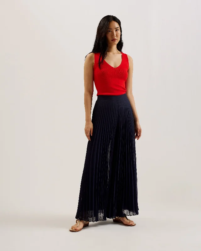 Yoshino Wide Leg Pleat Trouser Dk-Blue Active Gym Shorts