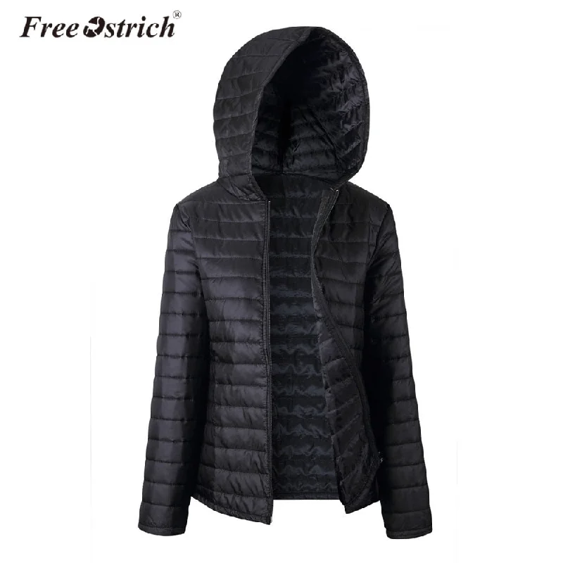 Free Ostrich Jacket Women Autumn Winter Zipper 2018 Black Hooded Warm Coats Long Sleeve Solid Parkas Coat L0630 Softshell Outdoor Jacket