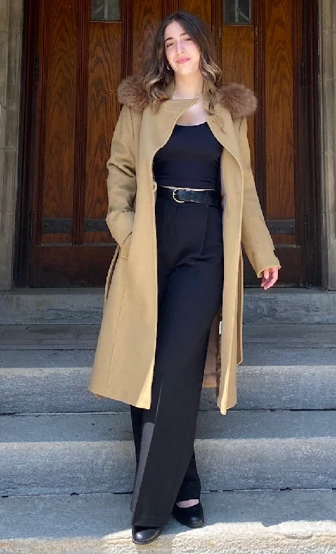 Lexi Coat- Cashmere & Wool Blend-Detachable Fox Hood Elegant Cape Blazer