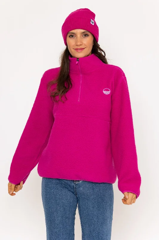 1/2 Zip Teddy Fleece Fuchsia Pink Hoodie with Reflective Safety Nightwear