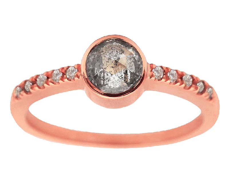 Celebrate Every Occasion With Sparkling Savings 0.50ct Round Rose-cut Grey Diamond & Rose Gold Pavé Bezel Ring