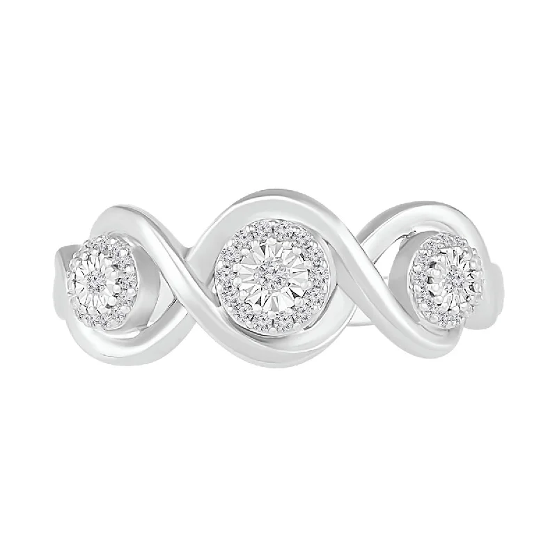 Trending Jewelry Now At Unbeatable Prices 1/10 CTW Diamond Cluster Three Stone Ring in Sterling Silver