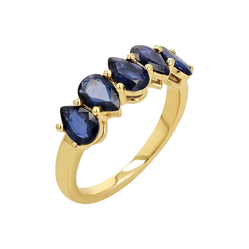 Seasonal Jewelry Deals – Elevate Your Style Pear Shape Blue Sapphire Half Eternity Ring