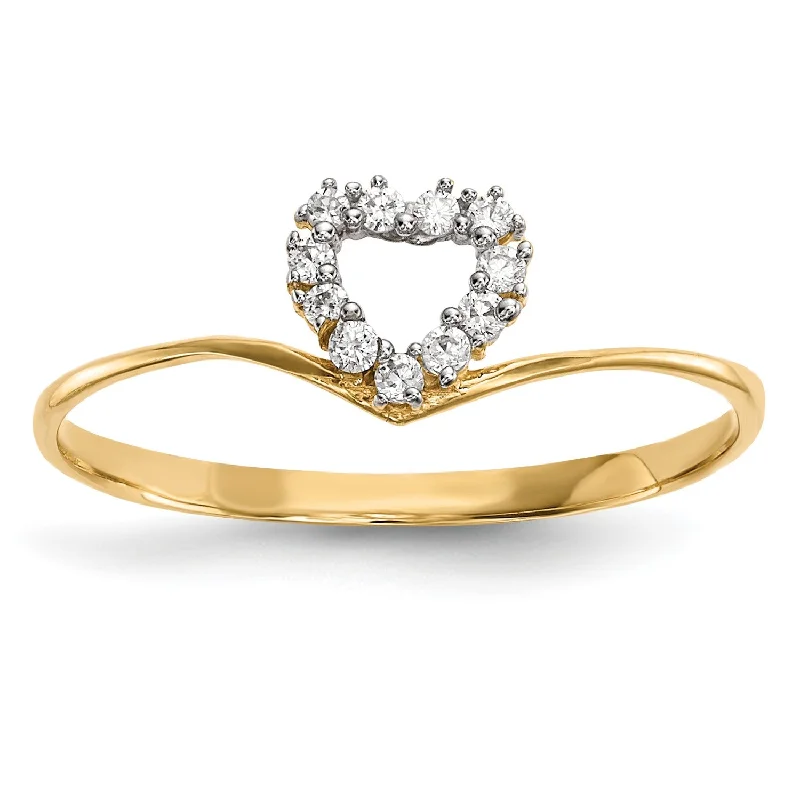 Dainty And Elegant Jewelry Now At Reduced Prices 14KT Yellow Gold Cubic Zirconia Heart Ring; Size 7