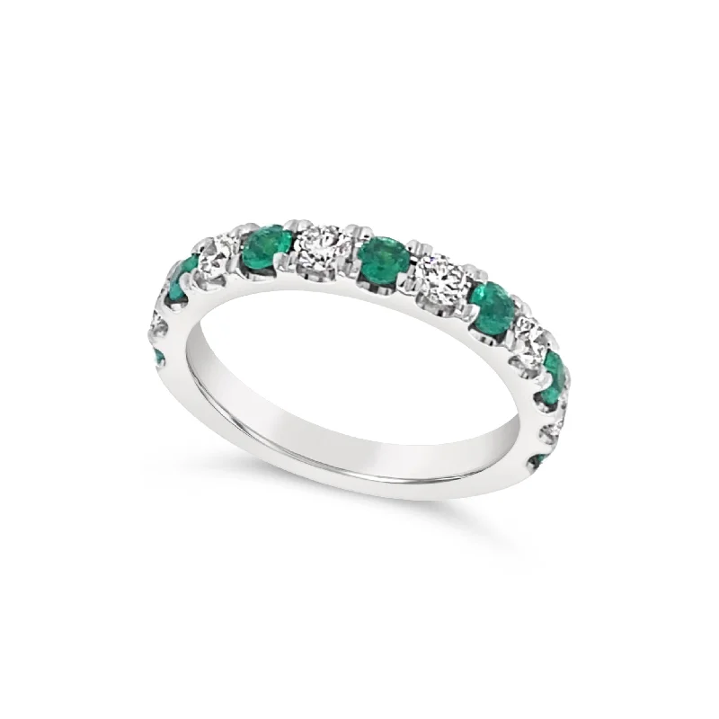 Chic, Trendy, And Affordable Jewelry Sale Alternating Round Emerald and Diamond Ring