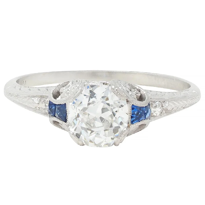 The Perfect Accessory For Less – Jewelry Sale Live Art Deco 1.15 CTW Old Mine Diamond Sapphire Platinum Foliate Vintage Engagement Ring GIA