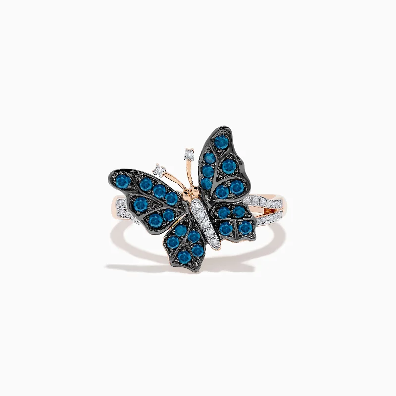Don't Miss These Dazzling Jewelry Discounts Bella Bleu 14K Rose Gold White and Blue Diamond Butterfly Ring