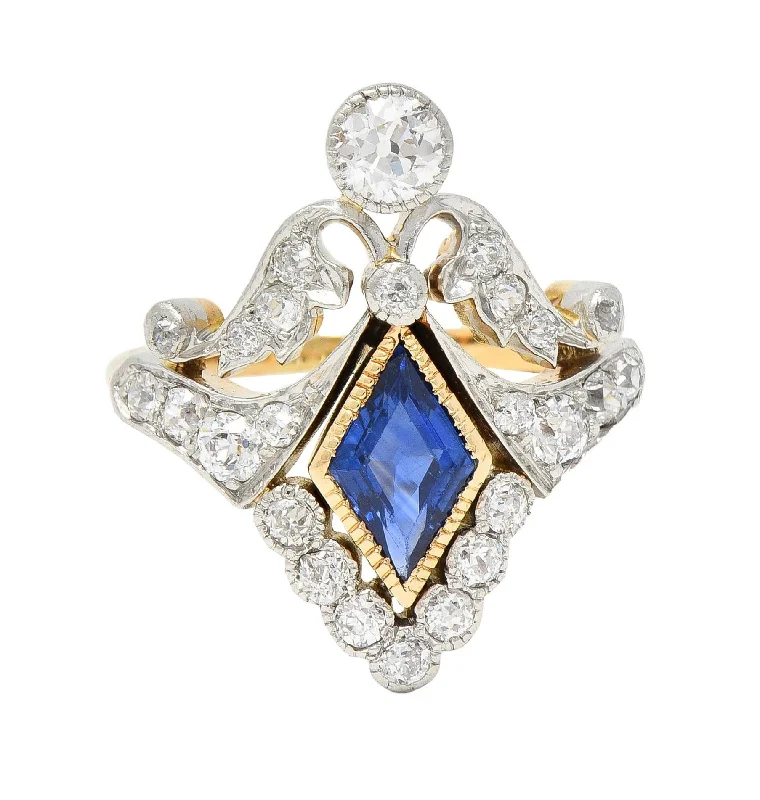 Grab Your Favorite Jewelry At The Lowest Prices Belle Epoqué 1.32 CTW Sapphire Diamond Platinum 14 Karat Gold Antique Navette Ring