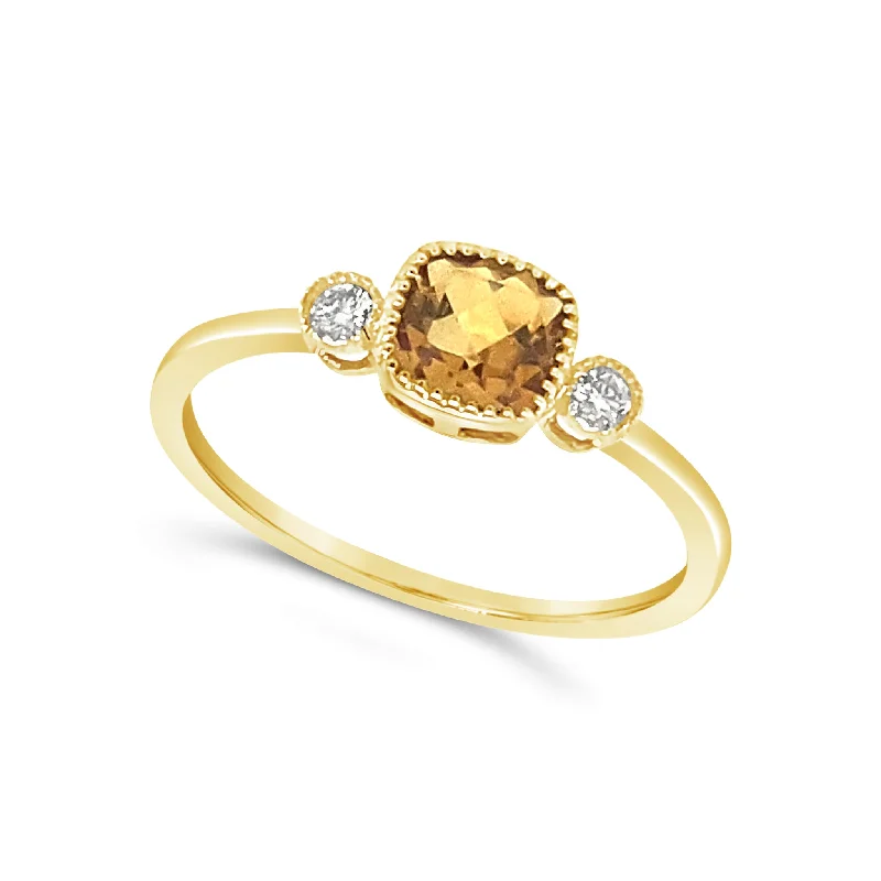 Premium Jewelry Now Available At Special Discounts Citrine and Single Diamond Detail Ring