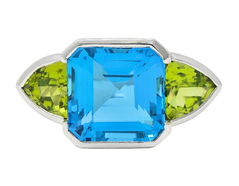 Timeless Jewelry At Special Discount Rates Contemporary 33.58 CTW Topaz Peridot 18 Karat White Gold Three Stone Ring