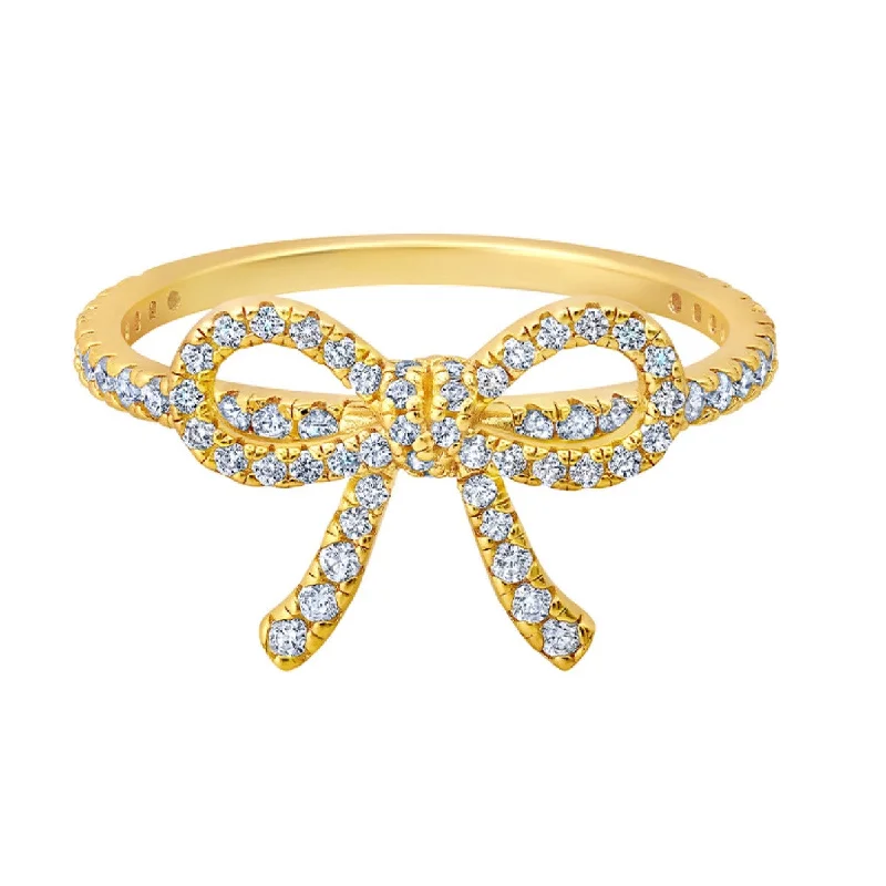Premium Diamond Jewelry At Once-In-A-Lifetime Discounts Crislu Cubic Zirconia Fashion Fairy-Tale Bow Ring in 18KT Yellow Gold Plated Sterling Silver. Size 7