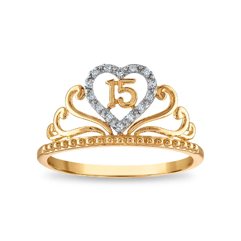 Get Ready To Sparkle – Special Jewelry Discounts Diamond Accent Quinceanera Heart Crown Ring in 10KT Yellow Gold