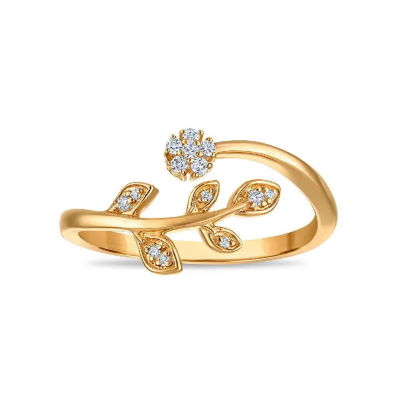 High-End Sparkle, Low-End Prices – Jewelry Sale Live Diamond Leaf Fashion Ring in 10KT Yellow Gold