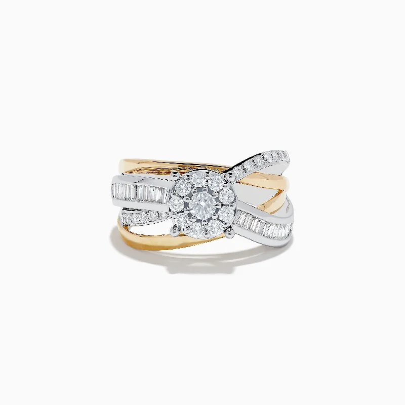 Limited-Stock Jewelry Sale – Once It's Gone, It's Gone Duo 14K Two Tone Gold Diamond Cross Over Ring 0.89 TCW