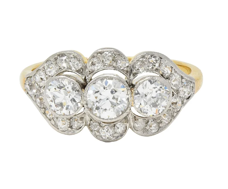 Seasonal Jewelry Clearance – Best Styles At The Lowest Prices Edwardian 1.45 CTW Diamond Platinum 14 Karat Yellow Gold Antique Three Stone Dinner Ring