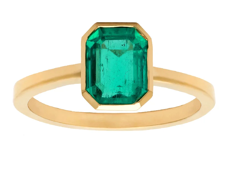 Buy More, Save More On Stunning Jewelry Pieces 1ct Emerald Cut Colombian Emerald & Yellow Gold Bezel Ring