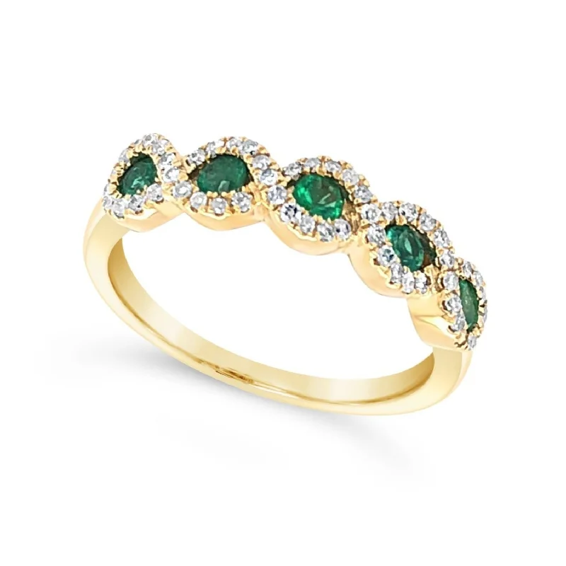 Best-Selling Jewelry Now Available At Special Deals Five Emerald and Tapered Diamond Halo Ring
