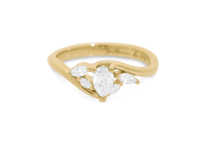Grab Your Favorite Jewelry At The Lowest Prices Five-Stone Pear & Marquise Diamond Elvish Vine Engagement Ring, Yellow Gold
