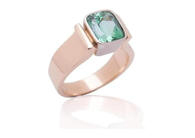 Luxury Jewelry Without The Luxury Price Tag Green Tourmaline Bezel set in Bi-Tone Ring Design