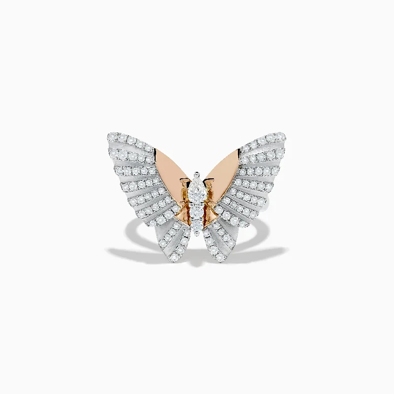 Discounted Jewelry For A Glamorous Look Nature 14K Two Tone Gold Diamond Butterfly Ring