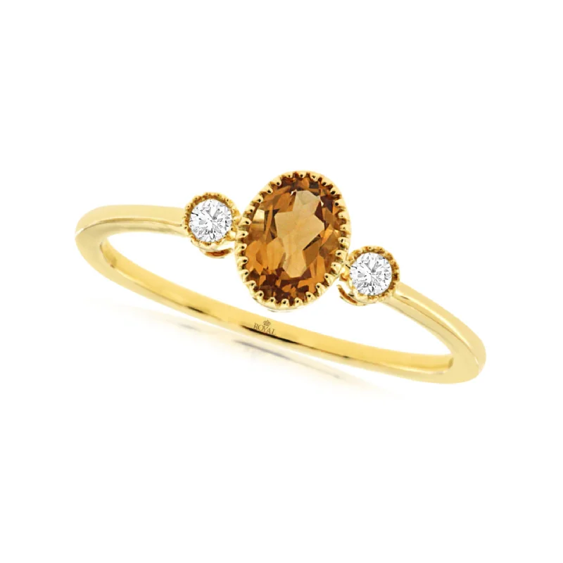 Huge Markdowns On Premium Jewelry Styles Oval Citrine and Single Diamond Accented Ring