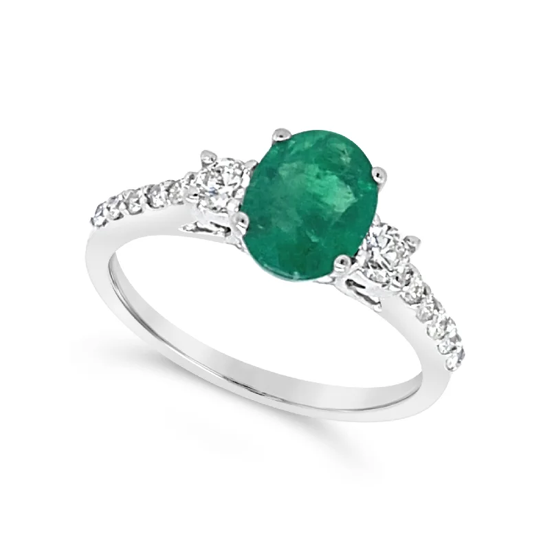 Unmissable Discounts On Timeless Jewelry Pieces Oval Emerald and Single Diamond Row Ring
