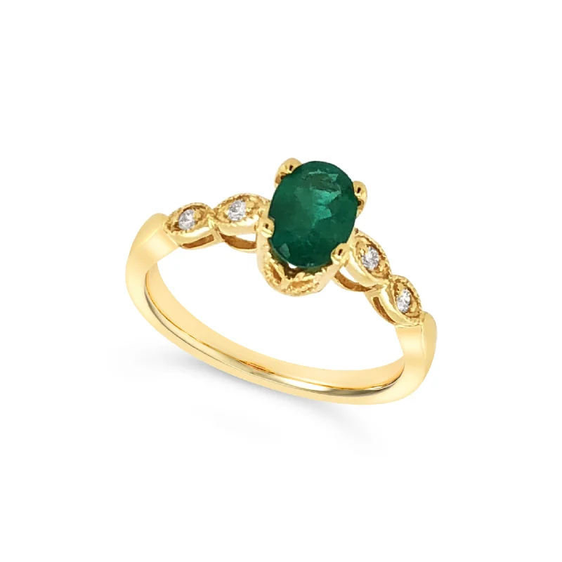 Exclusive Jewelry Bundles At Discounted Rates Oval Emerald and Milgrain Edge Diamond Ring