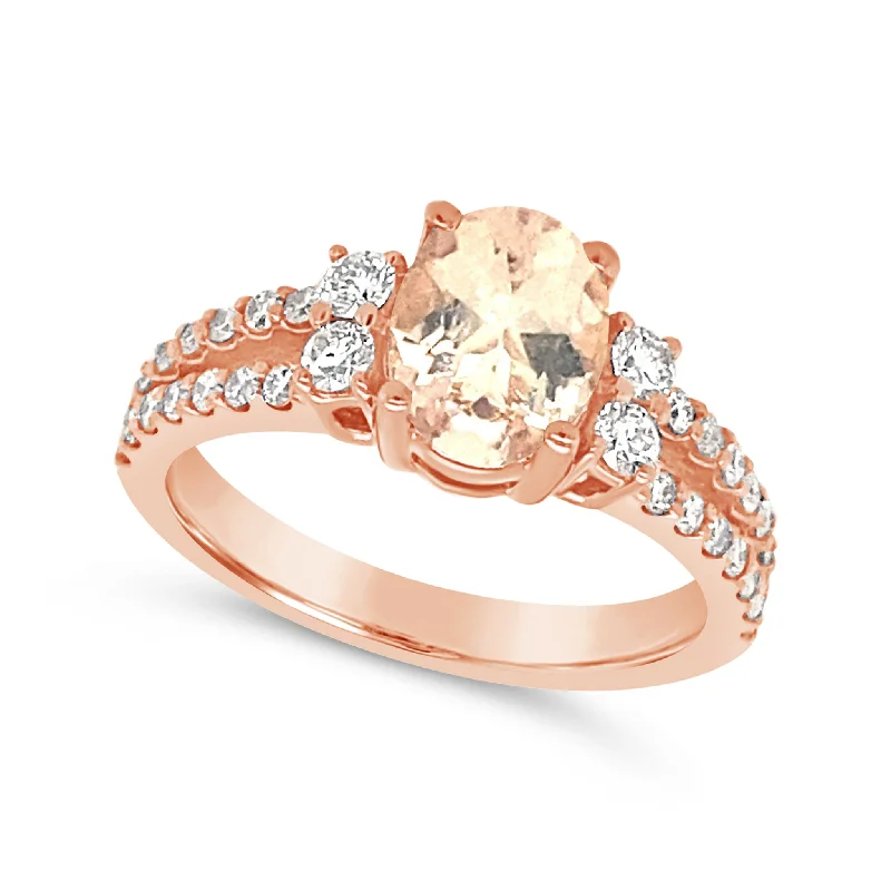 Shop High-Quality Jewelry At Jaw-Dropping Discounts Oval Morganite and Diamond Split Shank Design Ring