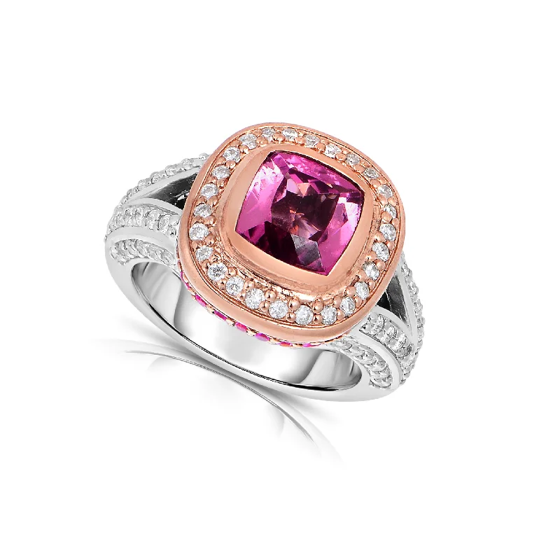 Limited-Time Jewelry Sale – Elegant Styles At Less Pink Tourmaline and Diamond Halo Ring with Pink Sapphire Accents