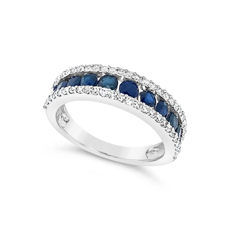 Seasonal Jewelry Sale – Upgrade Your Collection Round Sapphire and Outer Row Diamond Ring